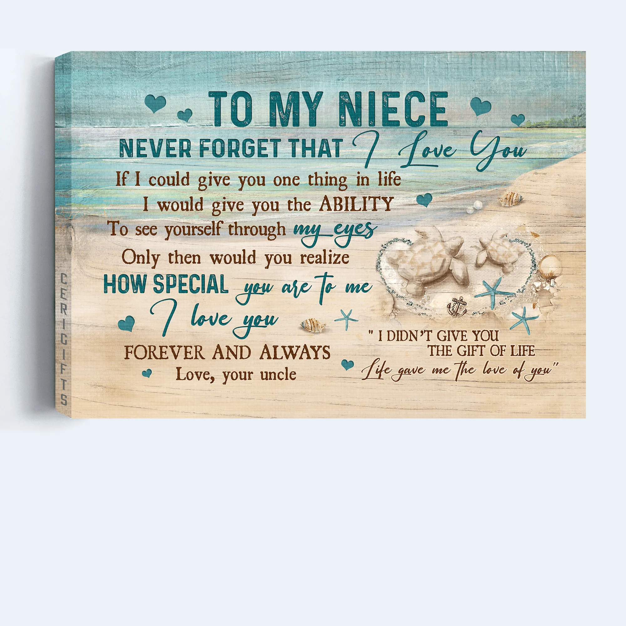 Family Premium Wrapped Landscape Canvas - Uncle To Niece , Sand Turtle, Life Gave Me The Love Of You - Gift For Niece, Members Family