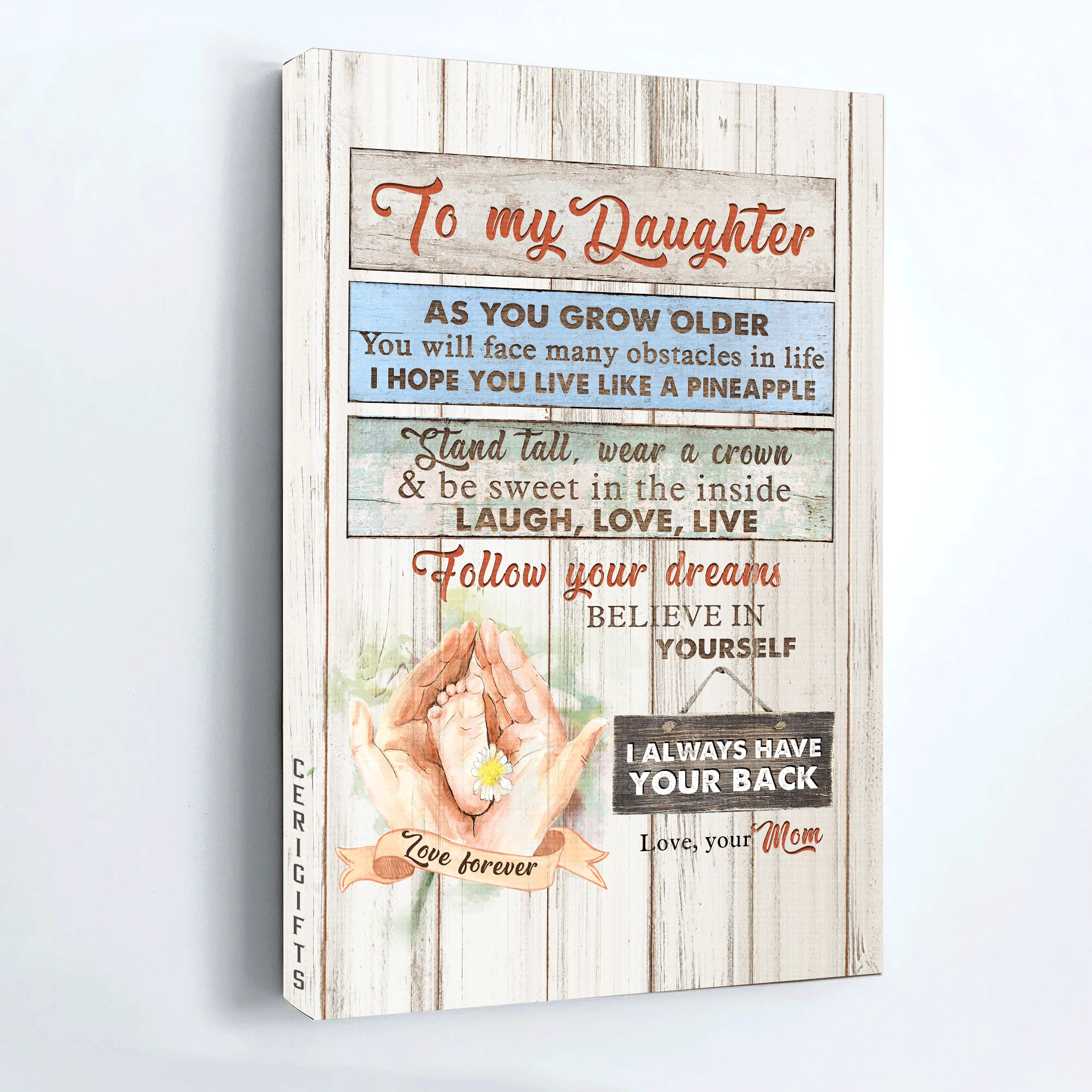 Family Premium Wrapped Portrait Canvas - Mom To Daughter, Little Foot In Mother's Hand, I Always Have Your Back - Perfect Gift For Daughter