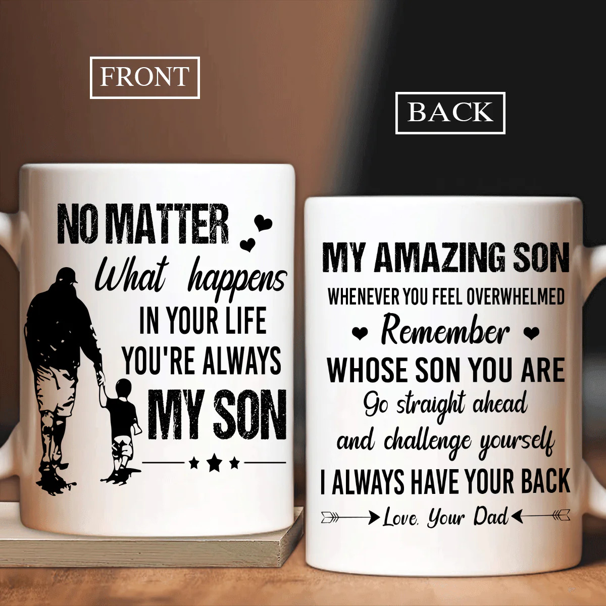 Family White Mug, Son And Dad Mug - Son And Dad Holding Hand Mug, Black And White Painting, I Always Have Your Back Mug - Gifts For Son From Dad