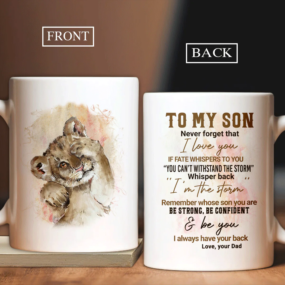 Family White Mug, Son And Dad Mug - Watercolor Lion Mug, Never Forget That I Love You Mug - Gifts For Son From Dad, Family Gift