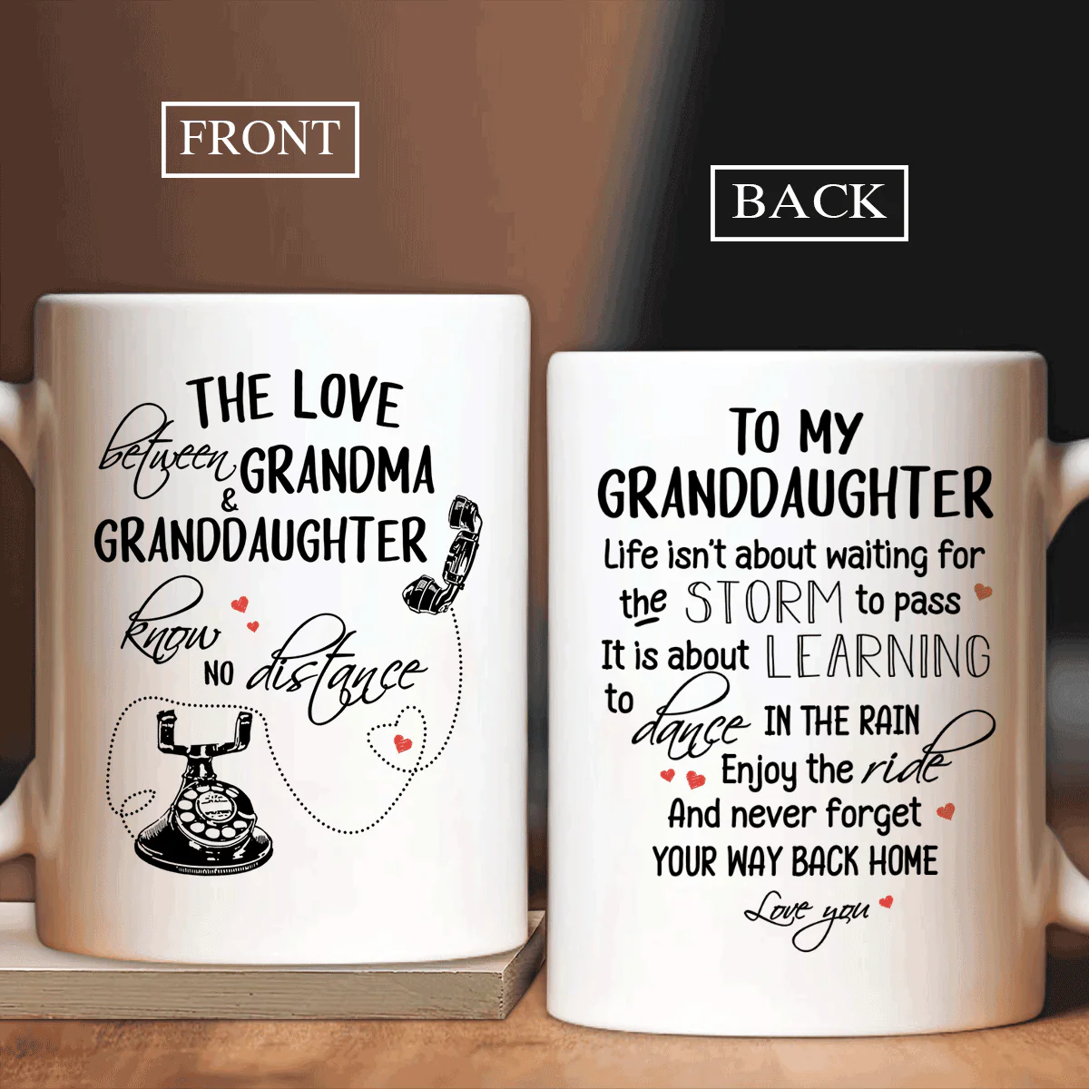 Family White Mug - To my granddaughter, Vintage telephone, Red heart Mug - Gift For Family - Never forget your way back home Mug