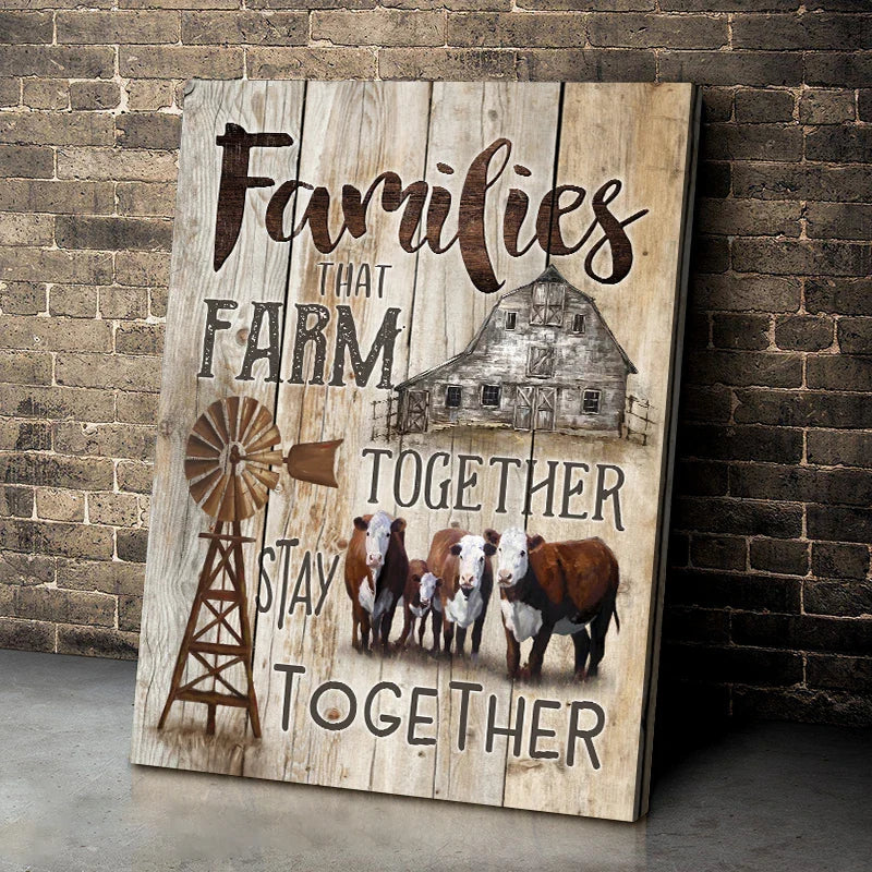 Farm House Portrait Canvas - Cow Families That Farm Together Stay Together Canvas - Perfect Gift For Farmer, Cow Lover - Image 2