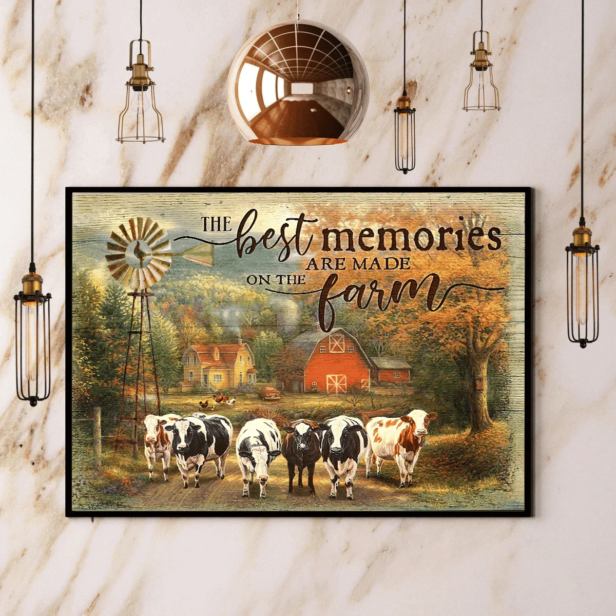 Farm House Portrait Canvas - Cow The Best Memories Are Made On The Farm Canvas - Perfect Gift For Dog Farmer, Cow Lover