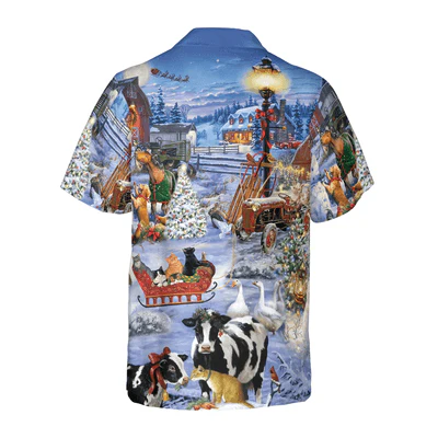 Farmer Hawaiian Shirt, Beautiful Farm On Christmas Aloha Shirt For Men - Perfect Gift For Farmer, Farm Lover, Husband, Boyfriend, Friend, Family - Image 3
