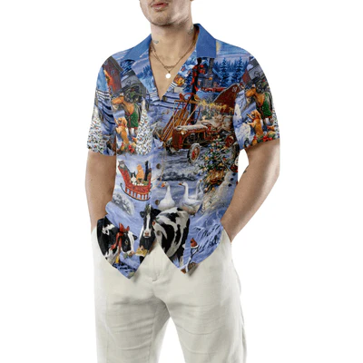 Farmer Hawaiian Shirt, Beautiful Farm On Christmas Aloha Shirt For Men - Perfect Gift For Farmer, Farm Lover, Husband, Boyfriend, Friend, Family - Image 5
