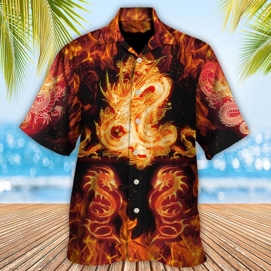 Fire Dragon Aloha Hawaiian Shirt For Summer, Dragon And Fireball Madness Hawaiian Shirts Outfit For Men Women, Dragon Lovers
