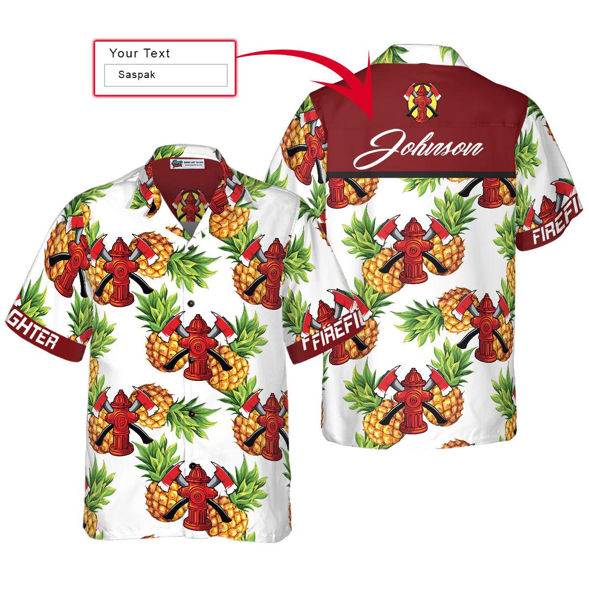 Firefighter Custom Name Hawaiian Shirt, Personalized Name Pineapple Seamless Pattern Aloha Shirt - Perfect Gift For Firefighter, Friend, Family