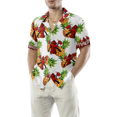 Firefighter Custom Name Hawaiian Shirt, Personalized Name Pineapple Seamless Pattern Aloha Shirt - Perfect Gift For Firefighter, Friend, Family - Image 5