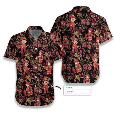 Firefighter Hawaiian Shirt Custom Name, Cute Floral Firefighter Personalized Aloha Shirt For Men - Gift For Firefighter, Husband, Family, Friends