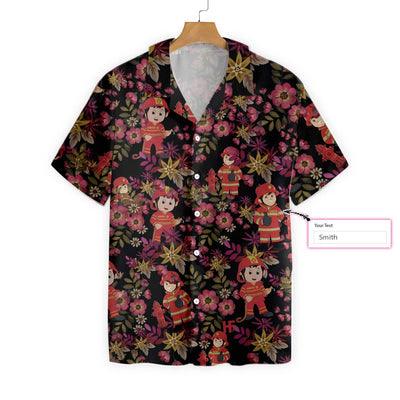 Firefighter Hawaiian Shirt Custom Name, Cute Floral Firefighter Personalized Aloha Shirt For Men - Gift For Firefighter, Husband, Family, Friends - Image 2
