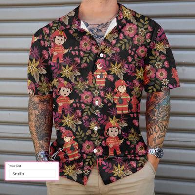 Firefighter Hawaiian Shirt Custom Name, Cute Floral Firefighter Personalized Aloha Shirt For Men - Gift For Firefighter, Husband, Family, Friends - Image 4