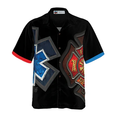 Firefighter Hawaiian Shirt, Firefighter And Paramedic Yin And Yang Aloha Shirt For Men - Gift For Firefighter, Husband, Boyfriend, Family, Friends - Image 2
