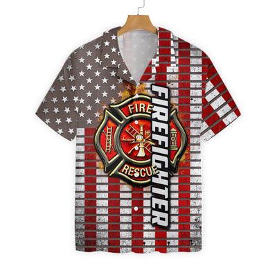 Firefighter Hawaiian Shirt, Firefighter Logo And Red American Flag Aloha Shirt For Men - Gift For Firefighter, Husband, Boyfriend, Family, Friends - Image 2