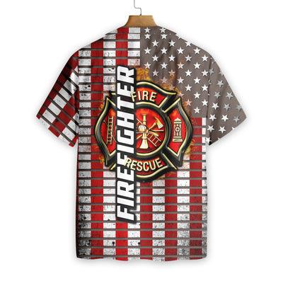 Firefighter Hawaiian Shirt, Firefighter Logo And Red American Flag Aloha Shirt For Men - Gift For Firefighter, Husband, Boyfriend, Family, Friends - Image 3