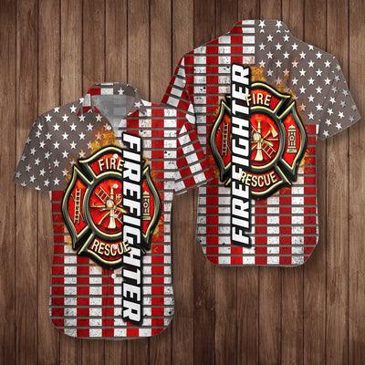 Firefighter Hawaiian Shirt, Firefighter Logo And Red American Flag Aloha Shirt For Men - Gift For Firefighter, Husband, Boyfriend, Family, Friends - Image 4
