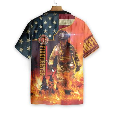 Firefighter Hawaiian Shirt, Firefighter With American Flag Aloha Shirt For Men - Gift For Firefighter, Husband, Boyfriend, Family, Friends - Image 3