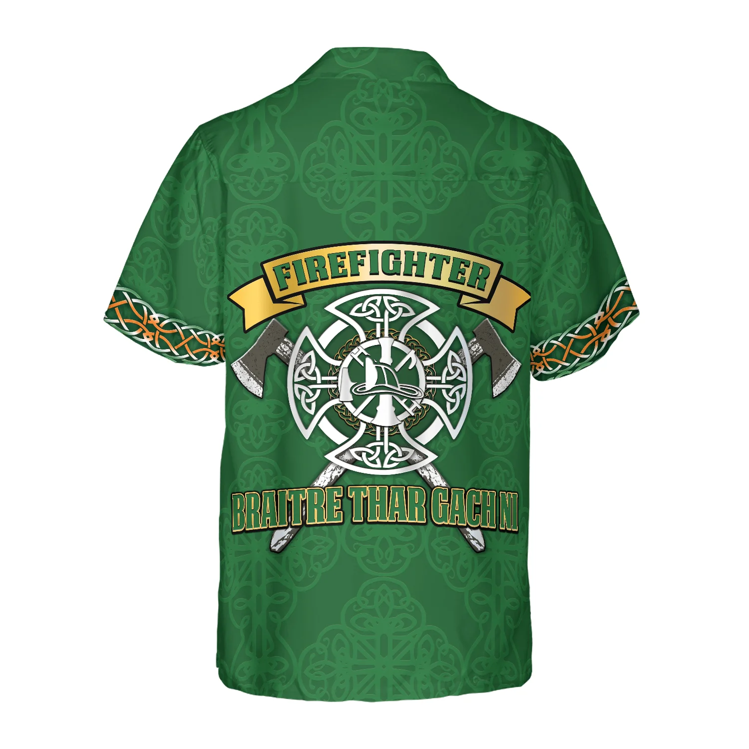 Firefighter Irish Braitre Thar Gach Ni Hawaiian Shirt, Green Cross Axes Irish Fire Dept, Colorful Summer Aloha Shirts Perfect Gift For Men Women - Image 3