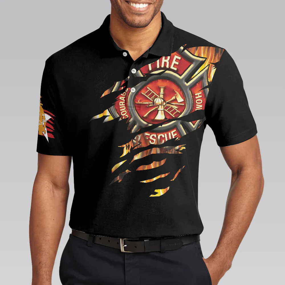 Firefighter Men Polo Shirt, American Firefighter Logo, Black Firefighter Shirt For Men - Cool Gift For Firefighters, Husband, Family, Friends - Image 5
