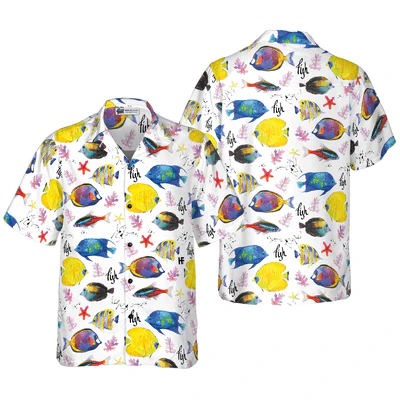 Fish Hawaiian Shirt, Colorful Fish Aloha Shirt For Men - Perfect Gift For Men, Husband, Boyfriend, Friend, Family