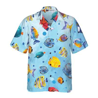 Fish Hawaiian Shirt, Fish Water Color Pattern Aloha Shirt For Men - Perfect Gift For Men, Husband, Boyfriend, Friend, Family - Image 2