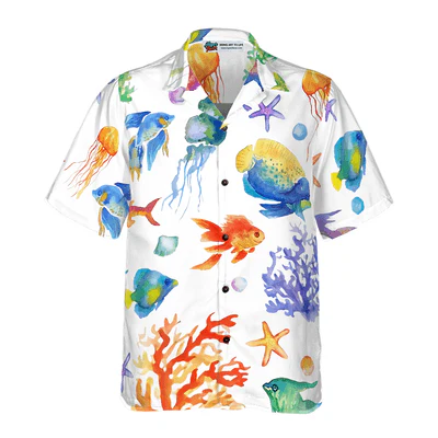 Fish Hawaiian Shirt, Under The Sea Watercolor Aloha Shirt For Men - Perfect Gift For Men, Husband, Boyfriend, Friend, Family - Image 2