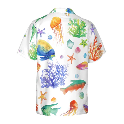 Fish Hawaiian Shirt, Under The Sea Watercolor Aloha Shirt For Men - Perfect Gift For Men, Husband, Boyfriend, Friend, Family - Image 3