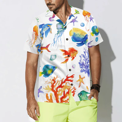 Fish Hawaiian Shirt, Under The Sea Watercolor Aloha Shirt For Men - Perfect Gift For Men, Husband, Boyfriend, Friend, Family - Image 4