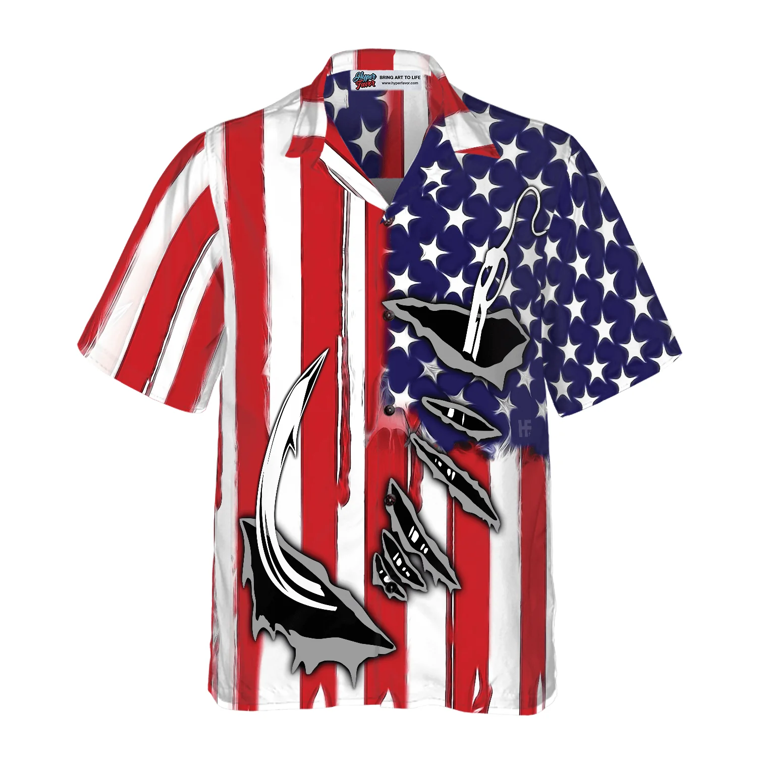 Fish Hook American Flag Hawaiian Shirt, Colorful Summer Aloha Shirt For Men Women, Perfect Gift For Husband, Wife, Friend, 4th July, Fishing Lover - Image 2