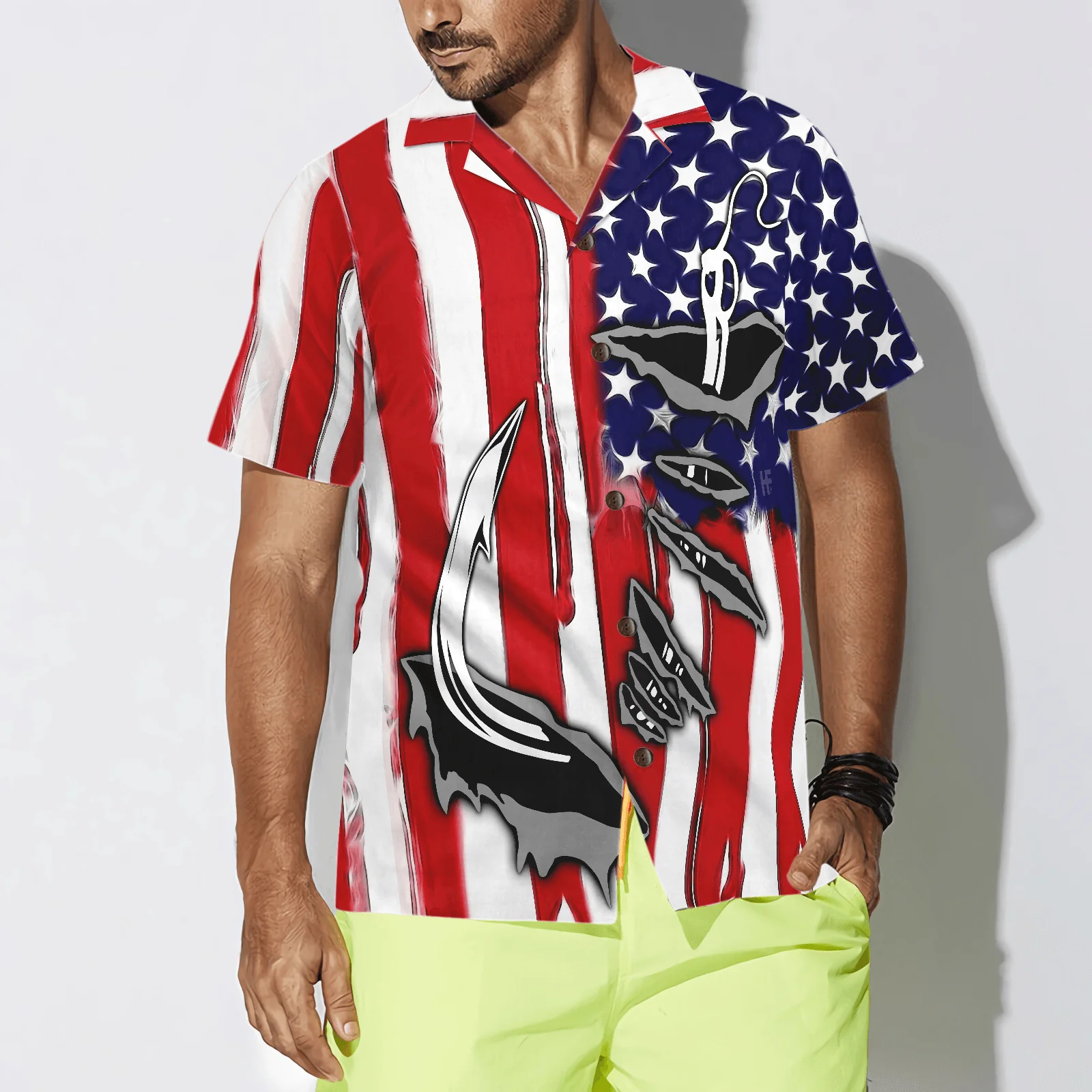 Fish Hook American Flag Hawaiian Shirt, Colorful Summer Aloha Shirt For Men Women, Perfect Gift For Husband, Wife, Friend, 4th July, Fishing Lover - Image 4