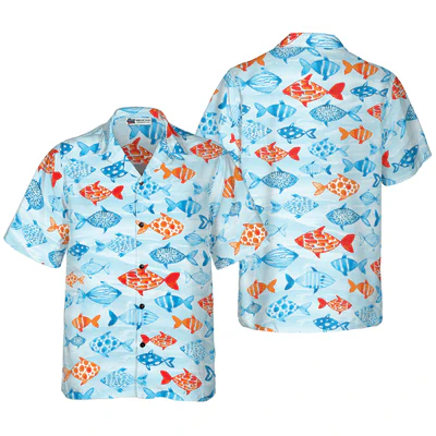 Fish Water Color Pattern Hawaiian Shirt, Colorful Fish Hawaiian Shirt For Men - Perfect Gift For Fish Lovers, Animal Lovers, Friends, Family
