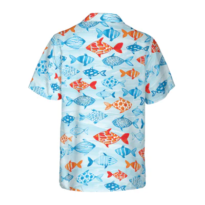 Fish Water Color Pattern Hawaiian Shirt, Colorful Fish Hawaiian Shirt For Men - Perfect Gift For Fish Lovers, Animal Lovers, Friends, Family - Image 3