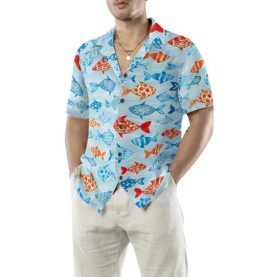Fish Water Color Pattern Hawaiian Shirt, Colorful Fish Hawaiian Shirt For Men - Perfect Gift For Fish Lovers, Animal Lovers, Friends, Family - Image 4