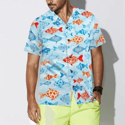 Fish Water Color Pattern Hawaiian Shirt, Colorful Fish Hawaiian Shirt For Men - Perfect Gift For Fish Lovers, Animal Lovers, Friends, Family - Image 5