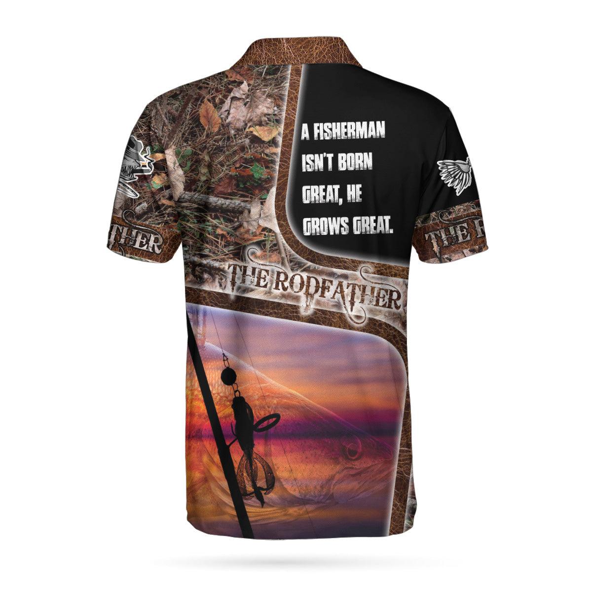 Fisherman Polo Shirt, A Great Fisherman Isn't Born Great Print Polo Shirt, The Rodfather Polo Shirt- Best Gift Fishing Shirt For Men - Image 2