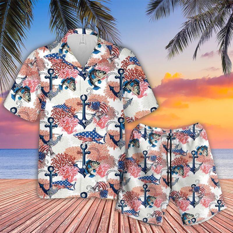Fishing Aloha Hawaiian Shirt - Anchor, Shark Hawaiian Shirt, Fishing Hawaii Style American Patriot Beach Shirt For Men & Women, Fishermen