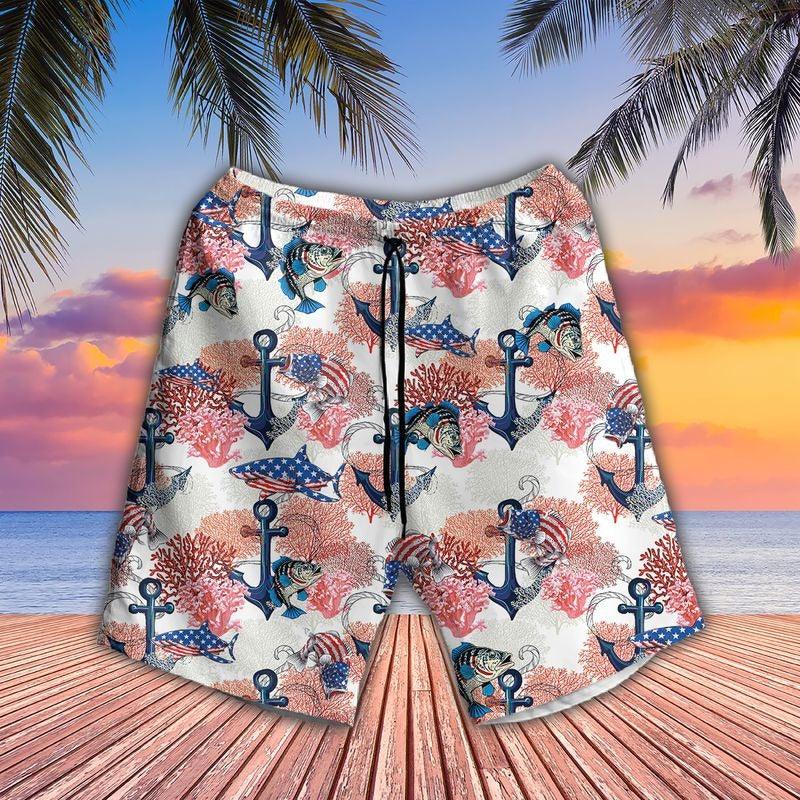 Fishing Aloha Hawaiian Shirt - Anchor, Shark Hawaiian Shirt, Fishing Hawaii Style American Patriot Beach Shirt For Men & Women, Fishermen - Image 2