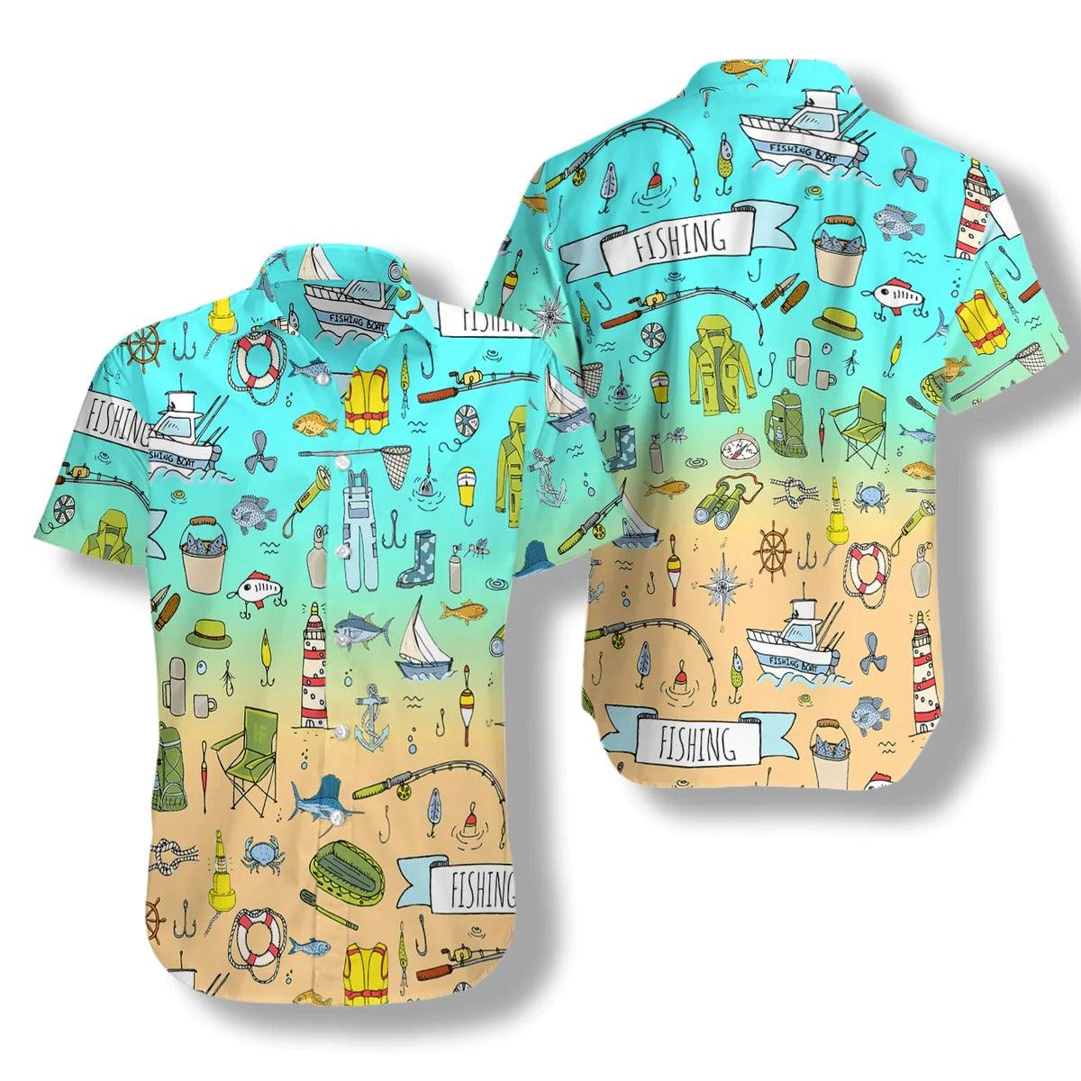 Fishing Aloha Hawaiian Shirt, Fishing Doodle Seamless Pattern Hawaiian Shirt, Colorful Summer Aloha Shirt - Perfect Gift For Men Women, Friends, Family