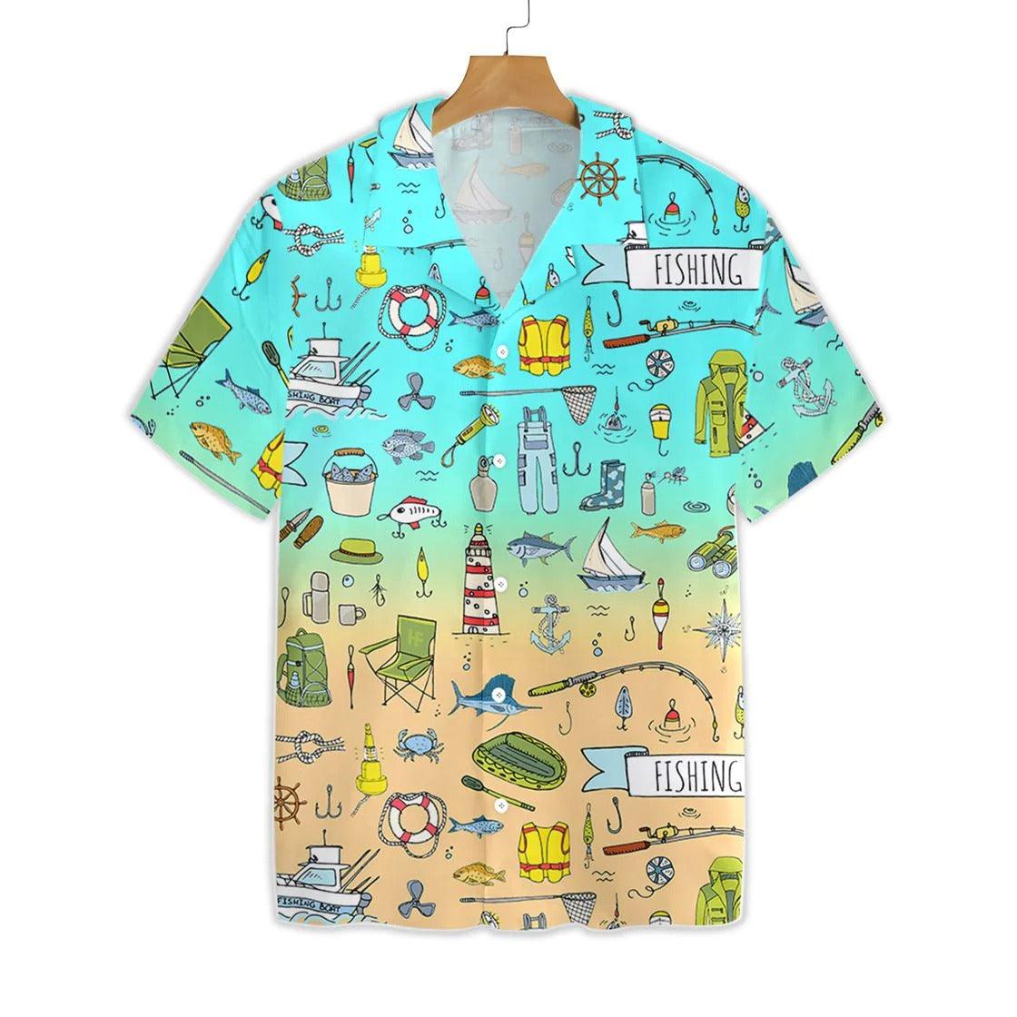 Fishing Aloha Hawaiian Shirt, Fishing Doodle Seamless Pattern Hawaiian Shirt, Colorful Summer Aloha Shirt - Perfect Gift For Men Women, Friends, Family - Image 3