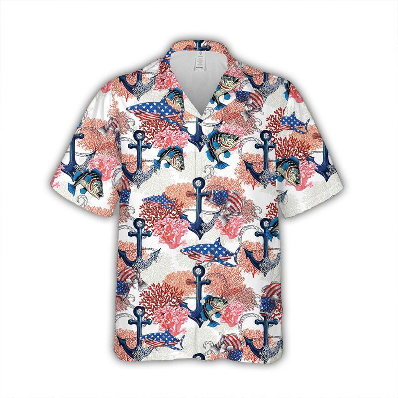 Fishing Aloha Hawaiian Shirts For Summer, Fish USA Flag Bass Fishing Style American Patriot Hawaiian Set Outfits For Men Women, Gift For Friend - Image 6