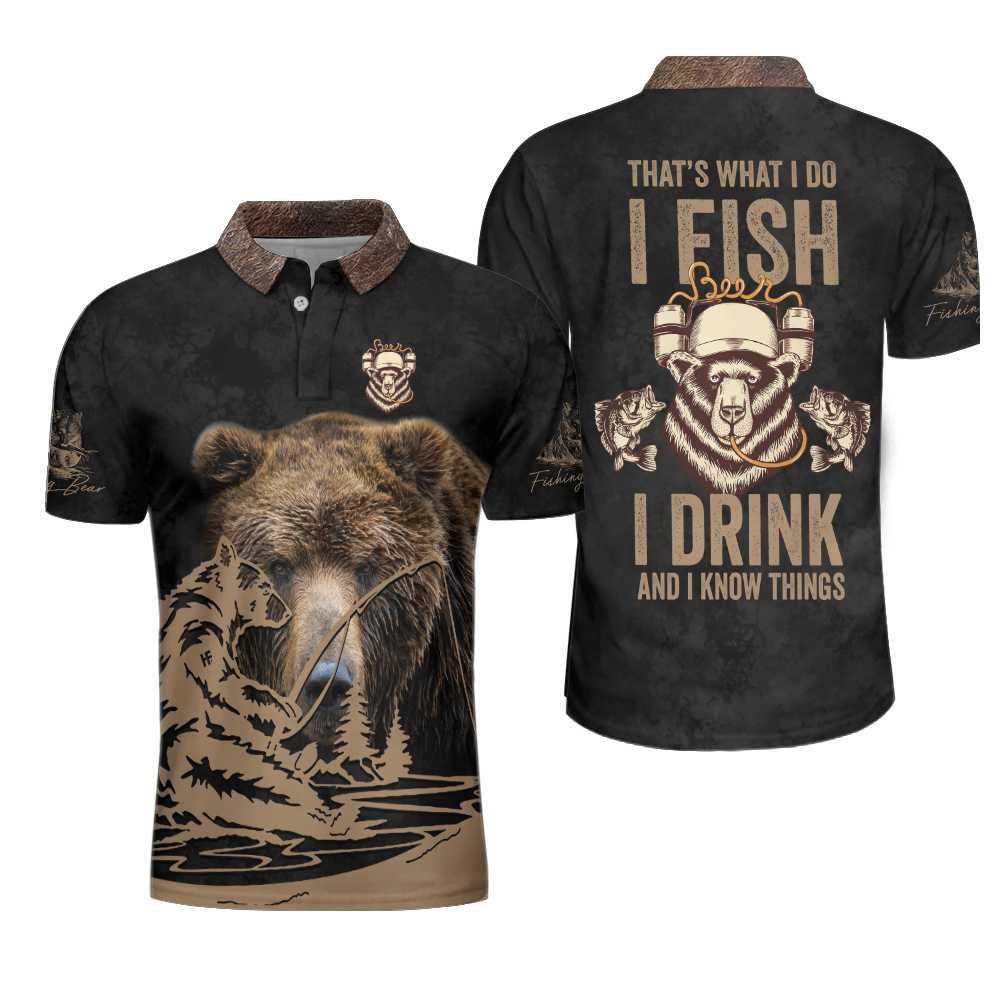 Fishing Polo Shirt, I Fish And I Drink Polo Shirt, Brown Bear Polo Shirt, Best Fishing Shirt - Perfect Gift For Men, Fishing Lovers