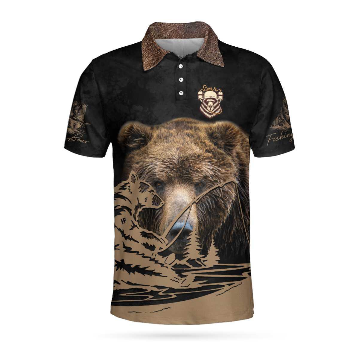 Fishing Polo Shirt, I Fish And I Drink Polo Shirt, Brown Bear Polo Shirt, Best Fishing Shirt - Perfect Gift For Men, Fishing Lovers - Image 3