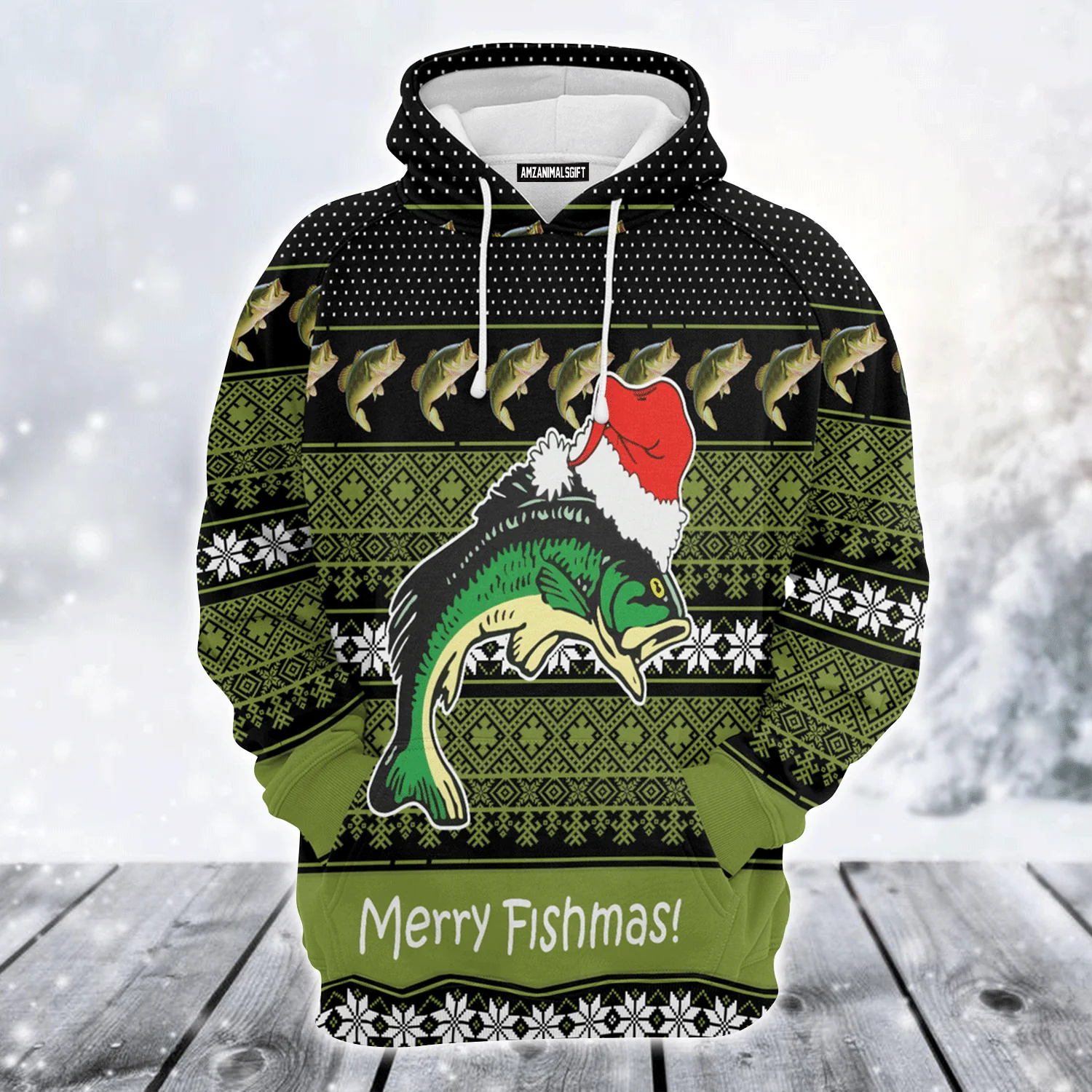 Fishing Premium Christmas Hoodie, Fishing Merry Fishmas Funny Unisex Hoodie For Men & Women - Perfect Gift For Christmas, Fishing Lover - Image 2