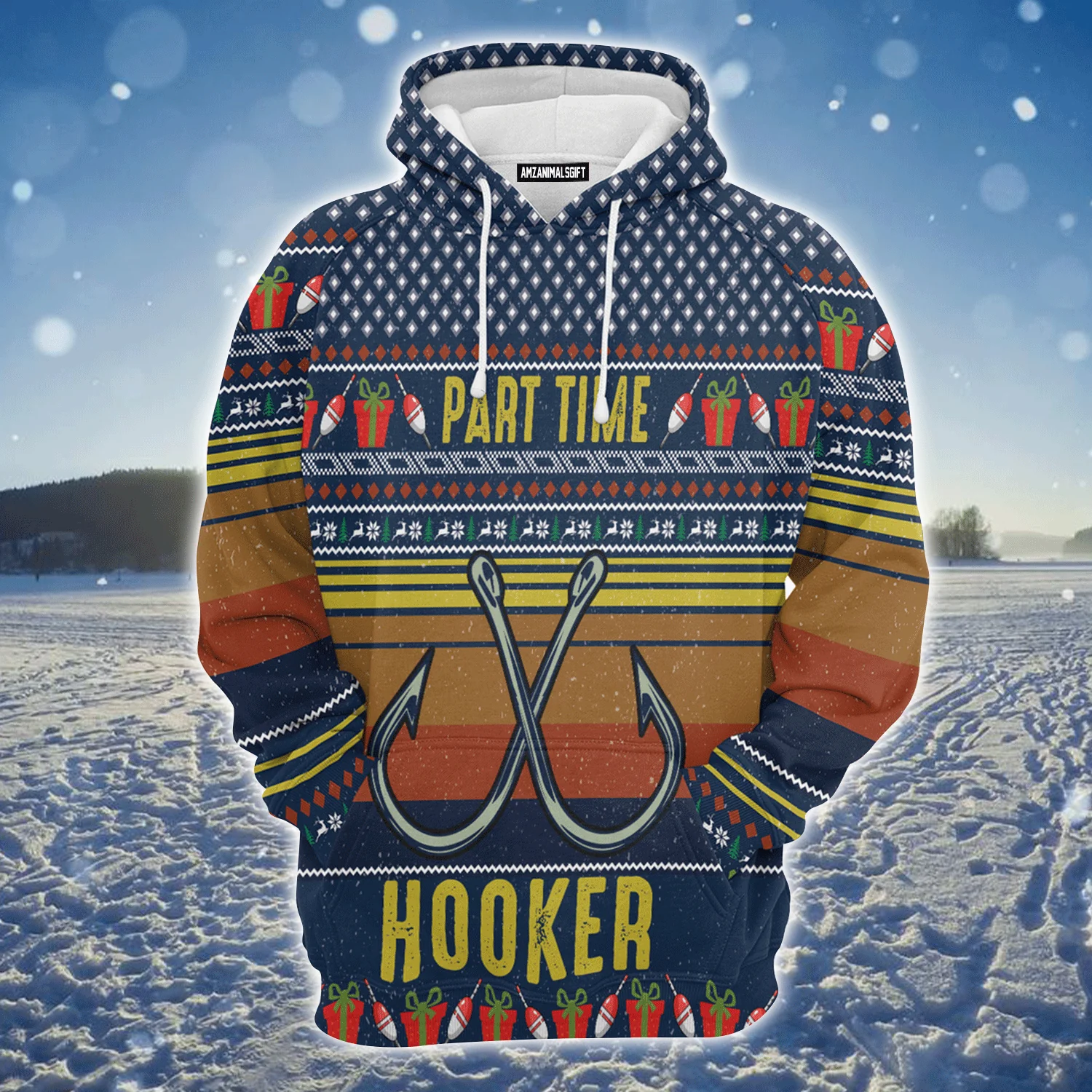 Fishing Premium Christmas Hoodie, Fishing Part Time Hooker Christmas Unisex Hoodie For Men & Women - Perfect Gift For Christmas, Fishing Lover - Image 2