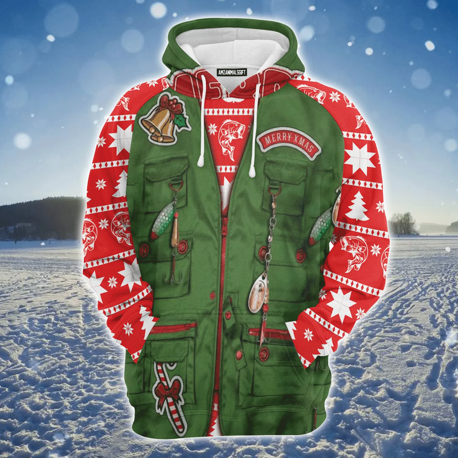 Fishing Premium Christmas Hoodie, Merry Fishmas Unisex Hoodie For Men & Women - Perfect Gift For Christmas, Friends, Family, Fishing Lover - Image 2