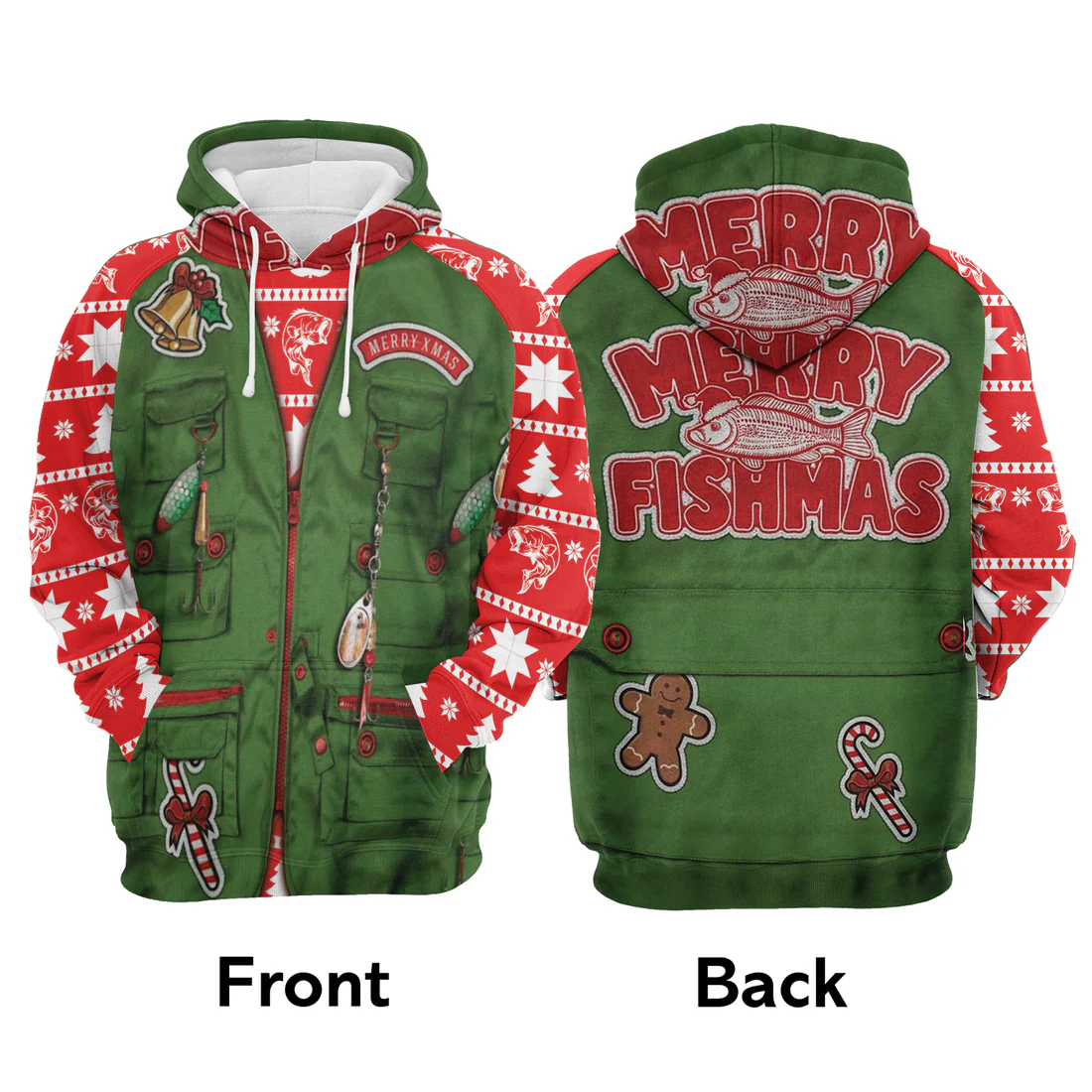 Fishing Premium Christmas Hoodie, Merry Fishmas Unisex Hoodie For Men & Women - Perfect Gift For Christmas, Friends, Family, Fishing Lover - Image 3