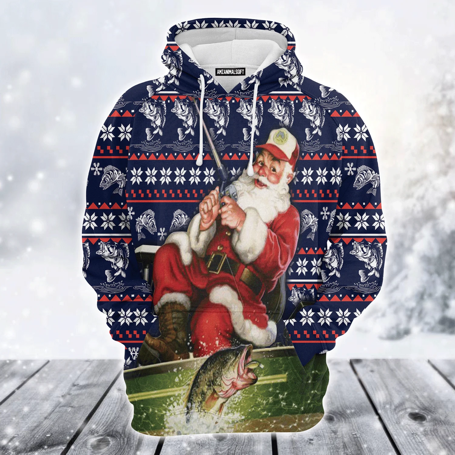 Fishing Premium Christmas Hoodie, Santa Fishing Unisex Hoodie For Men & Women - Perfect Gift For Christmas, Fishing Lover - Image 2
