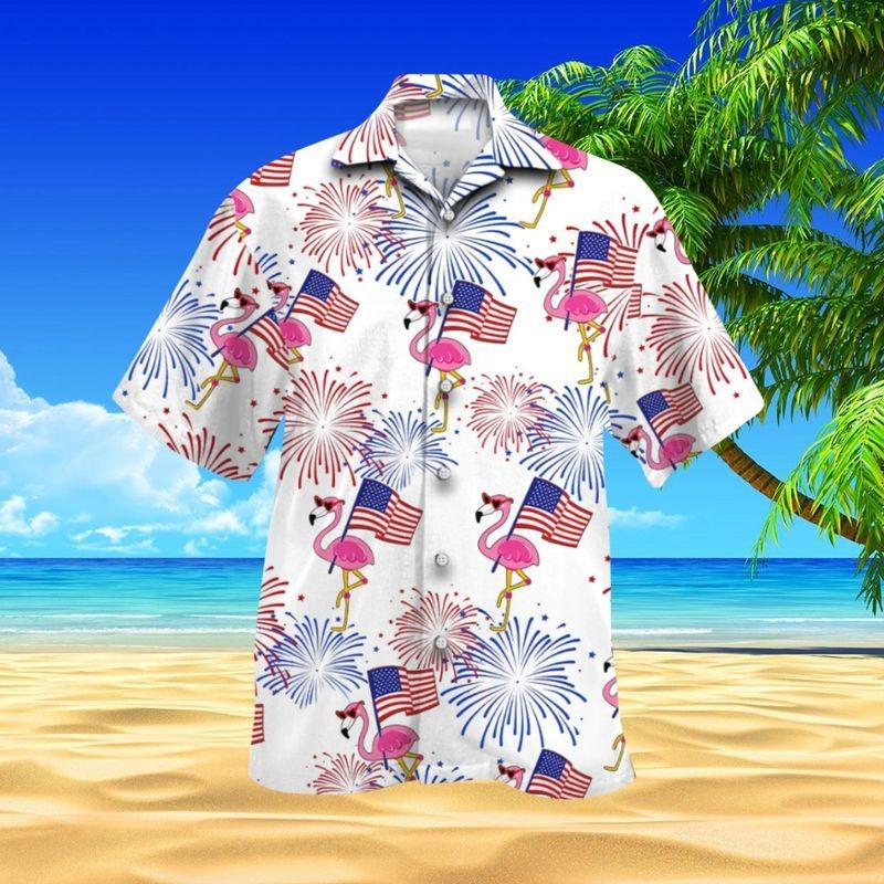 Flamingo Aloha Hawaiian Shirt - Funny Flamingo Hawaiian Shirt, Fireworks US Flag Hawaiian Shirt For Men & Women, Flamingo Lover