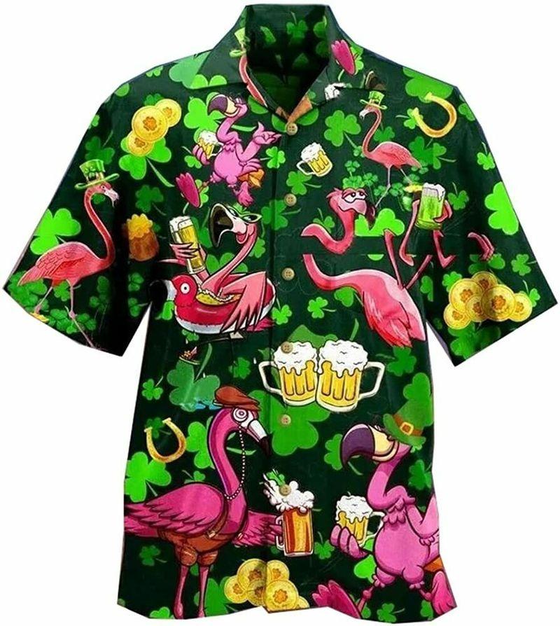 Flamingo Aloha Hawaiian Shirt - Pink Flamingo Drink Beer Hawaiian Shirt, Tropical Flowers Hawaiian Shirt For Men & Women, Flamingo Lover