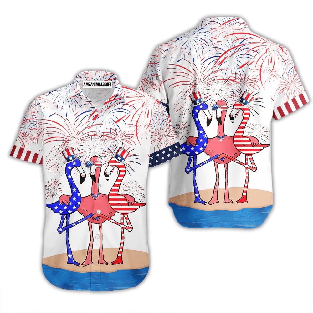 Flamingo American Flag Firework Aloha Hawaiian Shirts For Men Women, 4th July Gift For Summer, Friend, Family, Independence Day