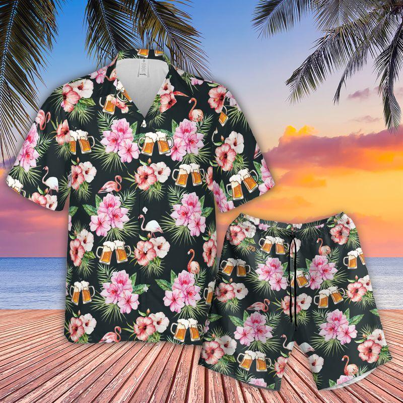 Flamingo And Beer Aloha Hawaiian Shirts For Summer, Tropical Hawaiian Shirt For Men Women, Beachwear Gift For Flamingo And Beer Lovers, Friend, Family